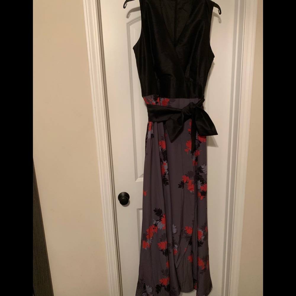 Black, gray, floral print maxi dress